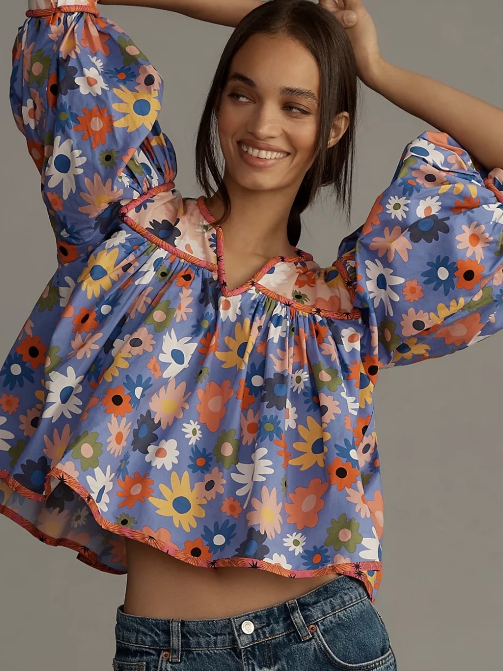 Celia B Women’s Galapago Floral Peasant Top Blouse Size Medium M Boho Like New